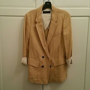 Zara nude pink blazer with striped roll up sleeve